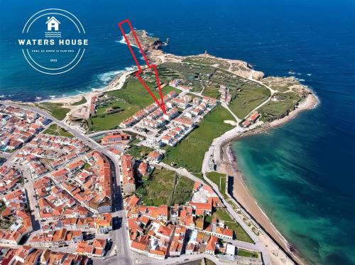 an aerial view of a small island in the ocean at WATERS HOUSE - Feel at Home ir our Sea in Peniche