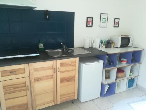 une petite cuisine avec un évier et un réfrigérateur dans l'établissement NID DU MASSE AVEC PARKING, à Nantes