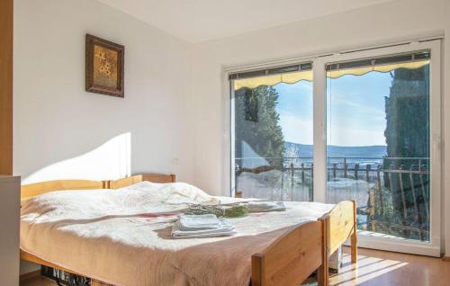 1 dormitorio con cama y ventana grande en Apartment between the vineyard, en Ankaran