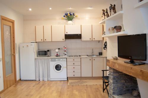 a kitchen with a refrigerator and a washing machine at Apartamento Centrico con Parking in Rialp