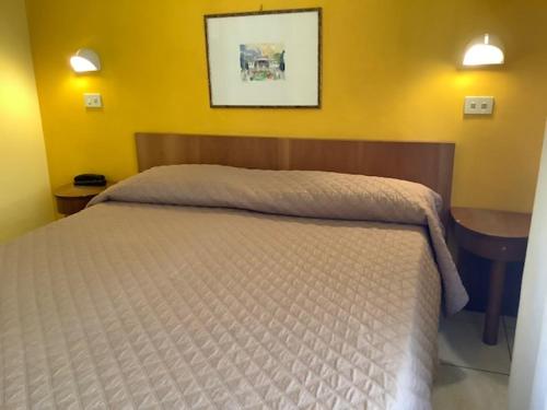 a bedroom with a large bed and a table at Hotel La Querceta in Montecatini Terme