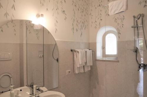 a bathroom with a shower and a sink and a mirror at Casa L'Agave in Capri
