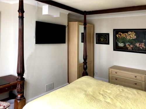 una camera con letto a baldacchino, cassettiera e TV di Residential 3 bed house Harnham a Salisbury