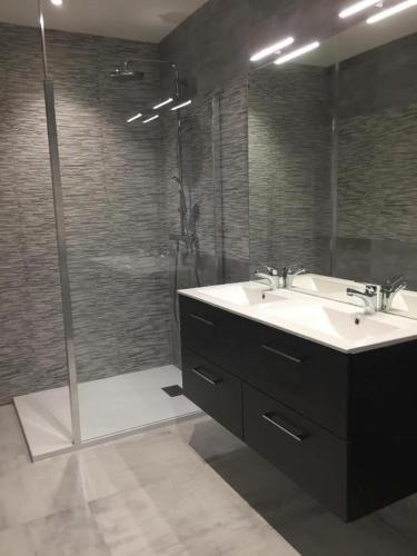 a bathroom with a sink and a shower at Bienvenue A La Campagne in Villers-sur-Port