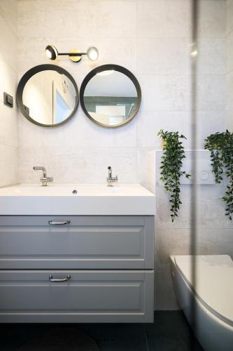 a bathroom with a sink and a mirror on the wall at Timm apartment in Vir