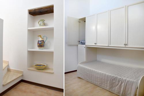 two pictures of a room with white cabinets at Locazione Turistica Arcobaleno "Family Loft" in Roccavivara
