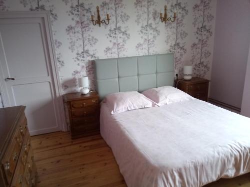 ein Schlafzimmer mit einem großen Bett und zwei Nachttischen in der Unterkunft chez Doris et Alain in Lannemezan