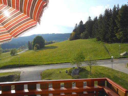 vistas a una colina con carretera y sombrilla en Apartment App- 1406 - Kurhotel Schluchsee by Interhome, en Schluchsee