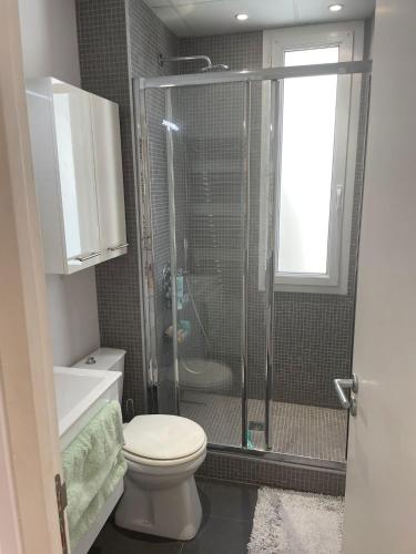 une salle de bain avec toilettes et douche en verre dans l'établissement Studio Magenta, à Nice