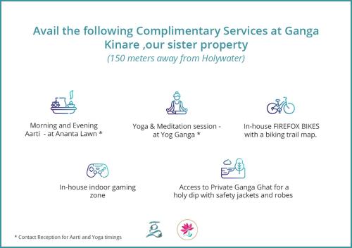 a screenshot of a page of a website with icons at HOLYWATER Hotel by Ganga Kinare #150 mts from Ganga Ghat Rishikesh in Rishīkesh