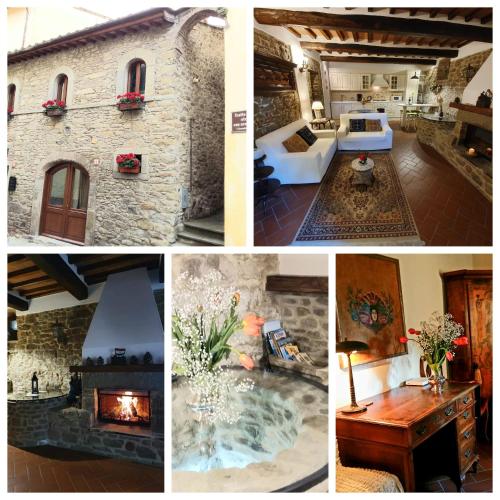a collage of pictures of a house with a fireplace at The Small Castle in Cortona