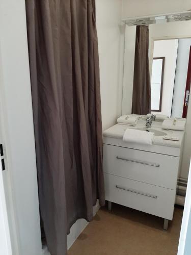 une salle de bain avec un lavabo et un miroir dans l'établissement Neoresid - Résidence Lille-Lambret, à Lille