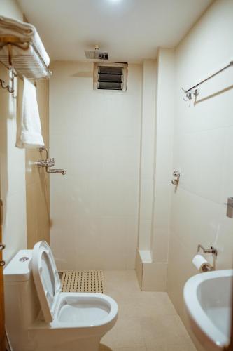 a bathroom with a toilet and a sink at Paradise Boutique Hotel in Pokhara