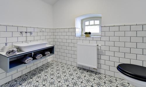 łazienka z umywalką i toaletą w obiekcie Apartmány Hájovna w mieście Chlum u Třeboně