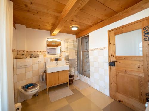 a bathroom with a toilet and a sink at OSWALD anno 1714 in Obing