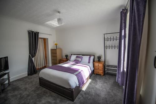 1 dormitorio con 1 cama y TV. en Pantysgyfarnog near Carmarthenshire Pembrokeshire en Carmarthen