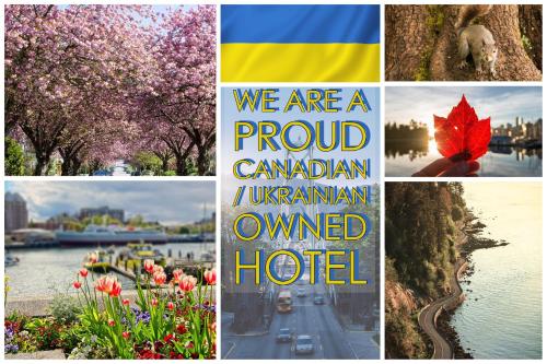 a collage of photos with flowers and a sign at Century Plaza Hotel in Vancouver