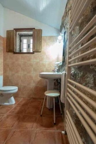 a bathroom with a sink and a toilet at Casa do Pioledo (Camélias de Basto) in Lamelas
