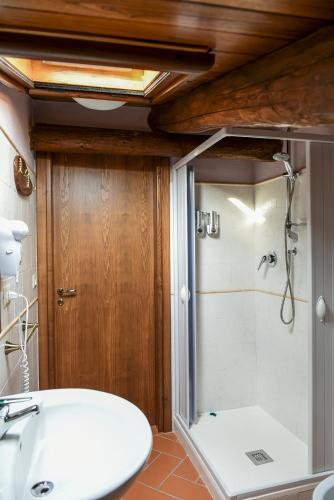 a bathroom with a shower and a white sink at Casa Vacanze Nicola e Lina in Tortorella