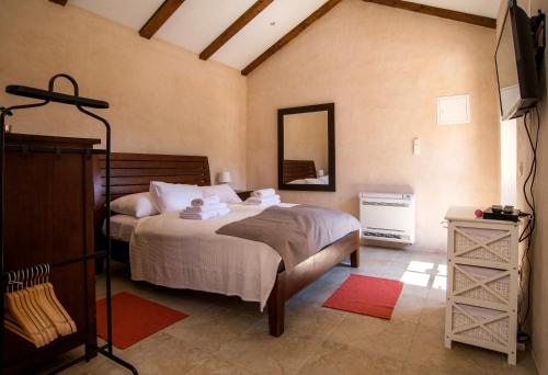 a bedroom with a large bed and a mirror at Villa Lopud In Dubrovnik in Lopud