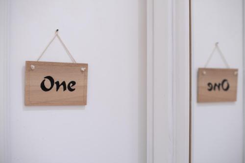 two signs that say one and one on a door at B&B Toma Street in Lecce