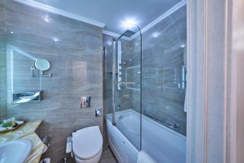 Un baño con ducha, inodoro y lavabo. en Author Boutique Hotel (ex Golden Garden Boutique Hotel), en San Petersburgo