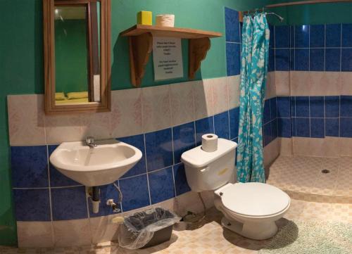 a bathroom with a toilet and a sink at Valerie Emanuel Apartments in Bocas Town