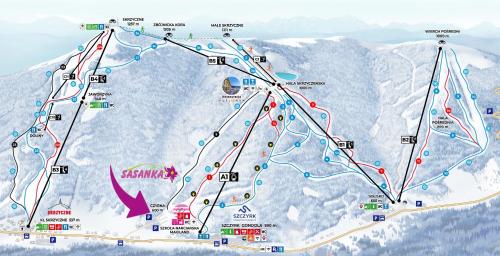 シュチルクにあるSasanka przy Gondoliの雪上スキー場地図