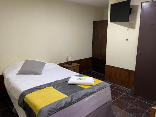 a bedroom with a bed and a flat screen tv at Hostal CECIL + in Vallenar