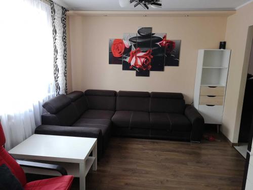 a living room with a couch and a table at Luxury apartaments Klimatyzacja 2 in Radom