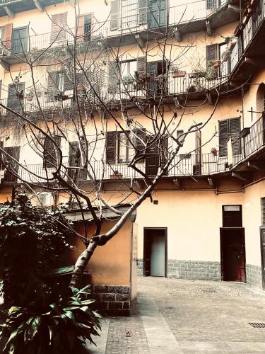 un edificio con un árbol delante de él en La Pilo, en Milán
