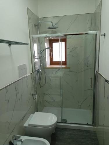 a bathroom with a shower and a toilet and a sink at DolceLina Home in Lampedusa