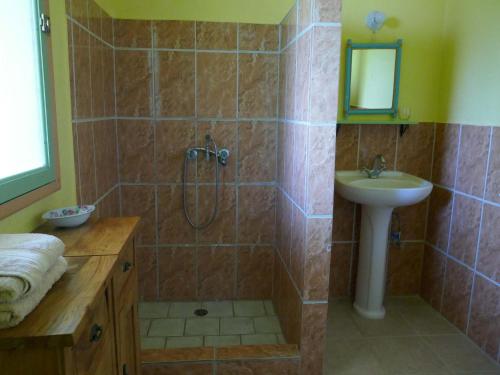 a bathroom with a shower and a sink at Finca la Contenta in Jamao al Norte