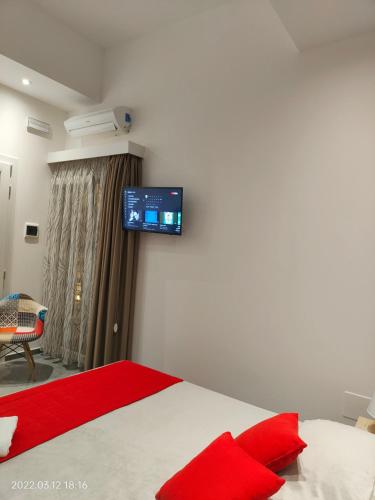 a bedroom with a bed and a tv on the wall at Bed Nonnonino in Porto Cesareo