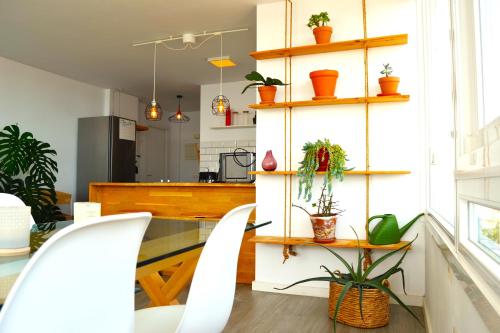 un salon avec des plantes sur les étagères dans l'établissement Calypso's Sea, à Malaga