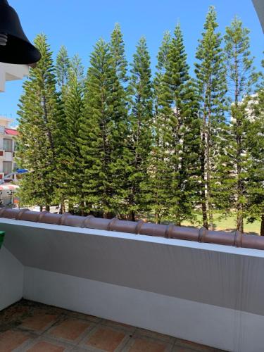 Una vista da un balcone con alberi sullo sfondo. di Full House a Magong