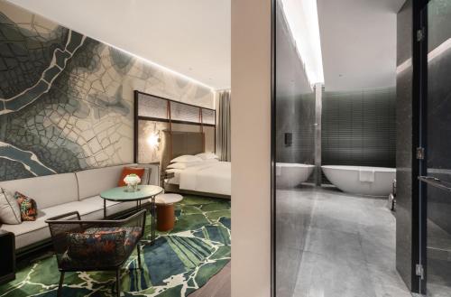 Ένα ή περισσότερα κρεβάτια σε δωμάτιο στο Hotel Indigo Nanjing Garden Expo by IHG