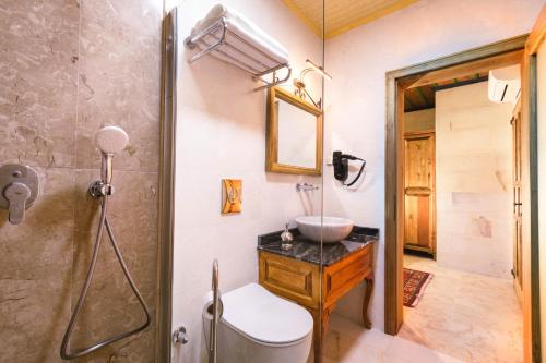 a bathroom with a sink and a toilet and a shower at Sapphire Stone hotel in Goreme