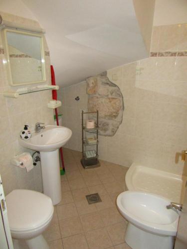 een kleine badkamer met een wastafel en een toilet bij Apartment Antonio in Pula