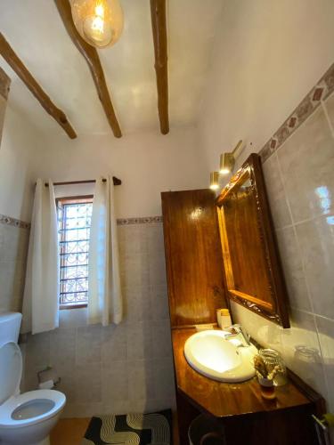 a bathroom with a sink and a toilet at Villa Isla del Amore in Watamu