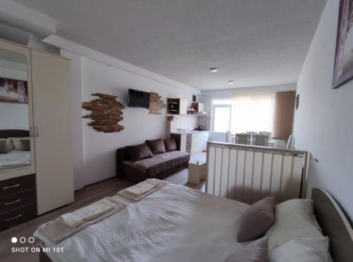 a bedroom with a bed and a living room at Apartman ''Nena,, in Soko Banja