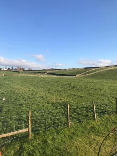 a fence in the middle of a green field at Breeze Place in Nelson