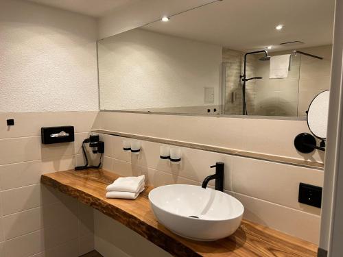 a bathroom with a sink and a mirror at Alpina Lodge Hotel Oberwiesenthal in Kurort Oberwiesenthal