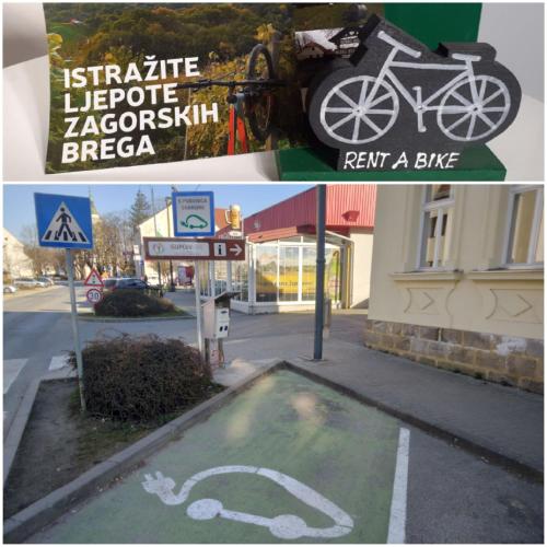 a collage of two pictures with a bike on a street at Kuća za odmor DIVA*** in Donja Stubica