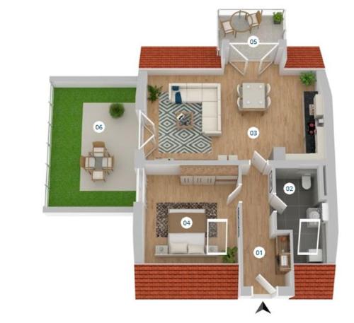 planta de una casa en Traumhafte neue Dachterrassenwohnung am Soyener See, en Soyen