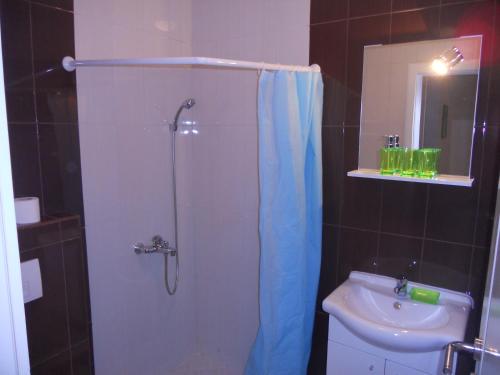 a bathroom with a shower and a toilet and a sink at Apple Line Appartments in Mostar