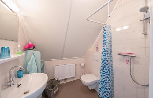 een badkamer met een wastafel, een toilet en een douche bij Texels Verzetje in Den Burg