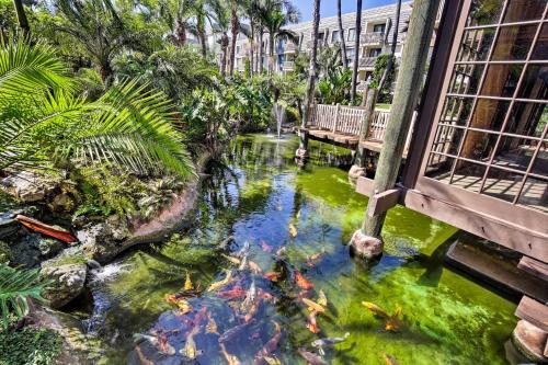 a koi pond in front of a building at Charming Oceanside Condo with Beach and Pool Access! in Oceanside