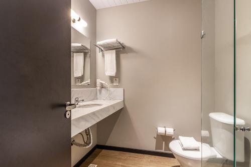 uma casa de banho com um lavatório e um WC em Tri Hotel Executive Lajeado em Lajeado