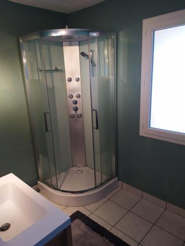 a bathroom with a shower and a sink at appartement indépendant avec vue panoramique in Combaillaux